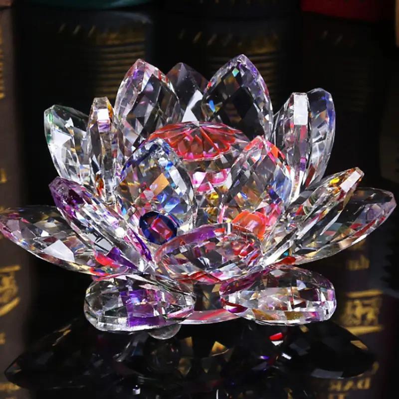 1PC Multi-Colored Glass Home Lotus Decor Exquisite Crystal Lotus Decorations Party Ornament Transparent Table Centerpiece Wedding