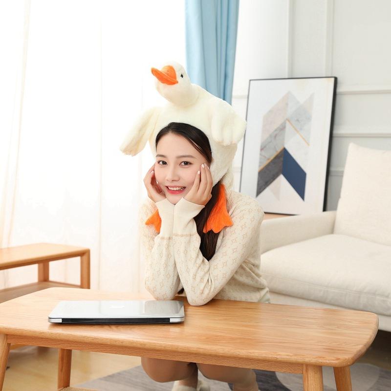 Funny White Goose Plush Head Hat, Cartoon Animal Headgear for Photography Cosplay Party Shooting Props