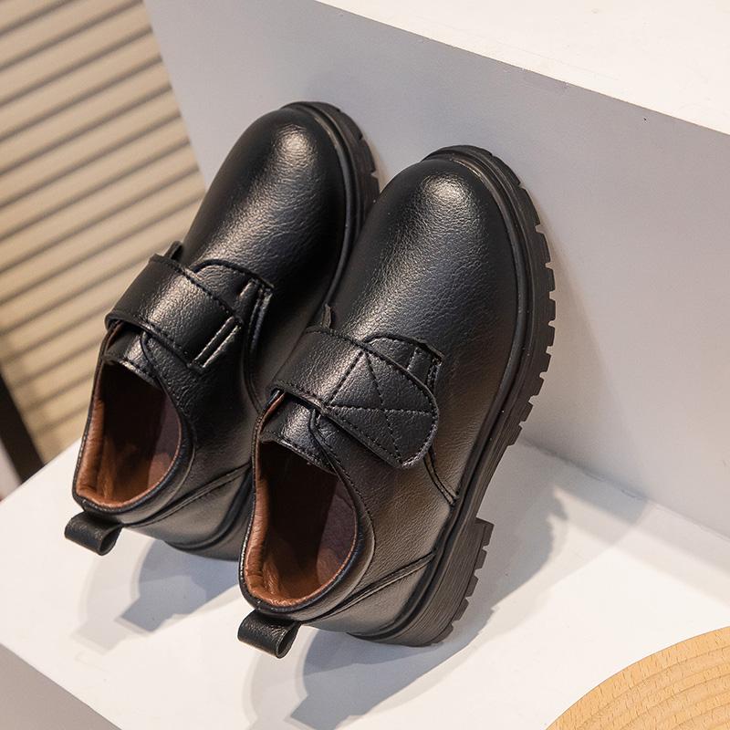 2024 New Versatile Soft Black Uniform School Shoes for Boys Hook & Loop Kids Fashion Spring Children Leather Shoes Drop Shipping