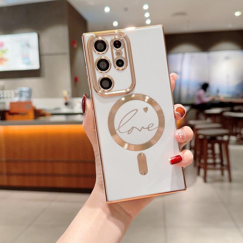 Цветное покрытие с узором «Любовь» Магнитный чехол для Samsung Galaxy и iPhone - Ударопрочный и совместимый с зарядкой