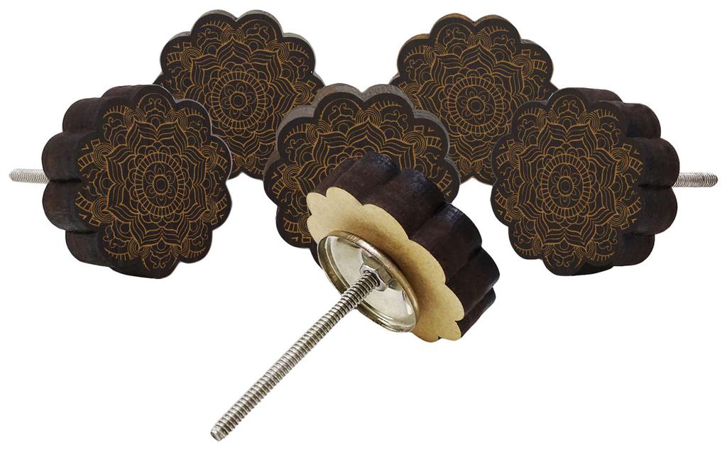 IBA Indianbeautifulart Коричневые ручки с гравировкой Набор из 10 деревянных дверных ручек для шкафа Ящик