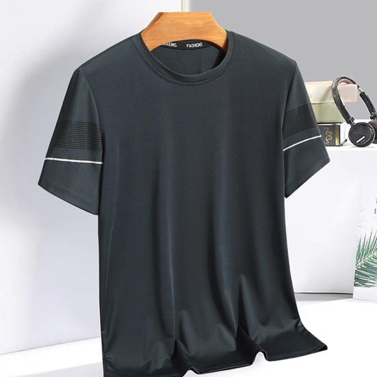 Летний мужской топ из ледяного шелка, быстросохнущий, с короткими рукавами и круглым вырезом, свободный однотонный тонкий дышащий эластичный повседневный пуловер, повседневная спортивная футболка