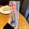 Strawberry-Themed Student Tableware Set: Cute Spoon, Fork, and Chopsticks.