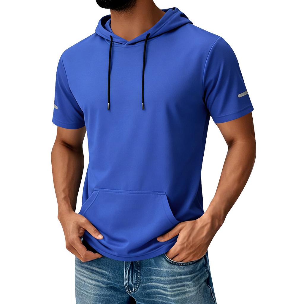 Men's Hooded Pocket Top  Men's Casual Sports Quick Drying Short Sleeved Top