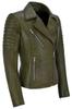 HOT Women Jacket Olive Green Leather Lambskin Handmade Stylish Casual Motorcycle