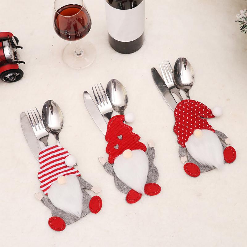 1pcs Christmas Cutlery Holder Knife Fork Bags Gnome Santa Claus Xmas Tableware Holders New Year Party Dinner Table Decoration
