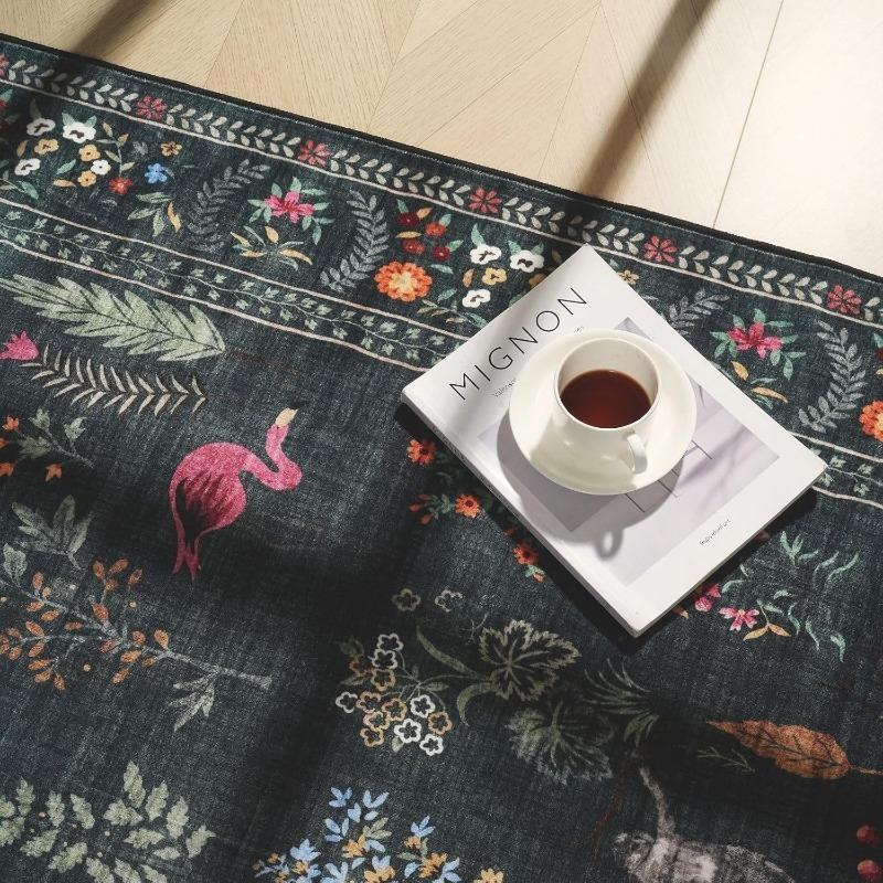 Animal Plant Print Living Room Carpet Machine Washable Non-slip Stylish Bedroom Rug Light Luxury Coffee Table Mat Tapis