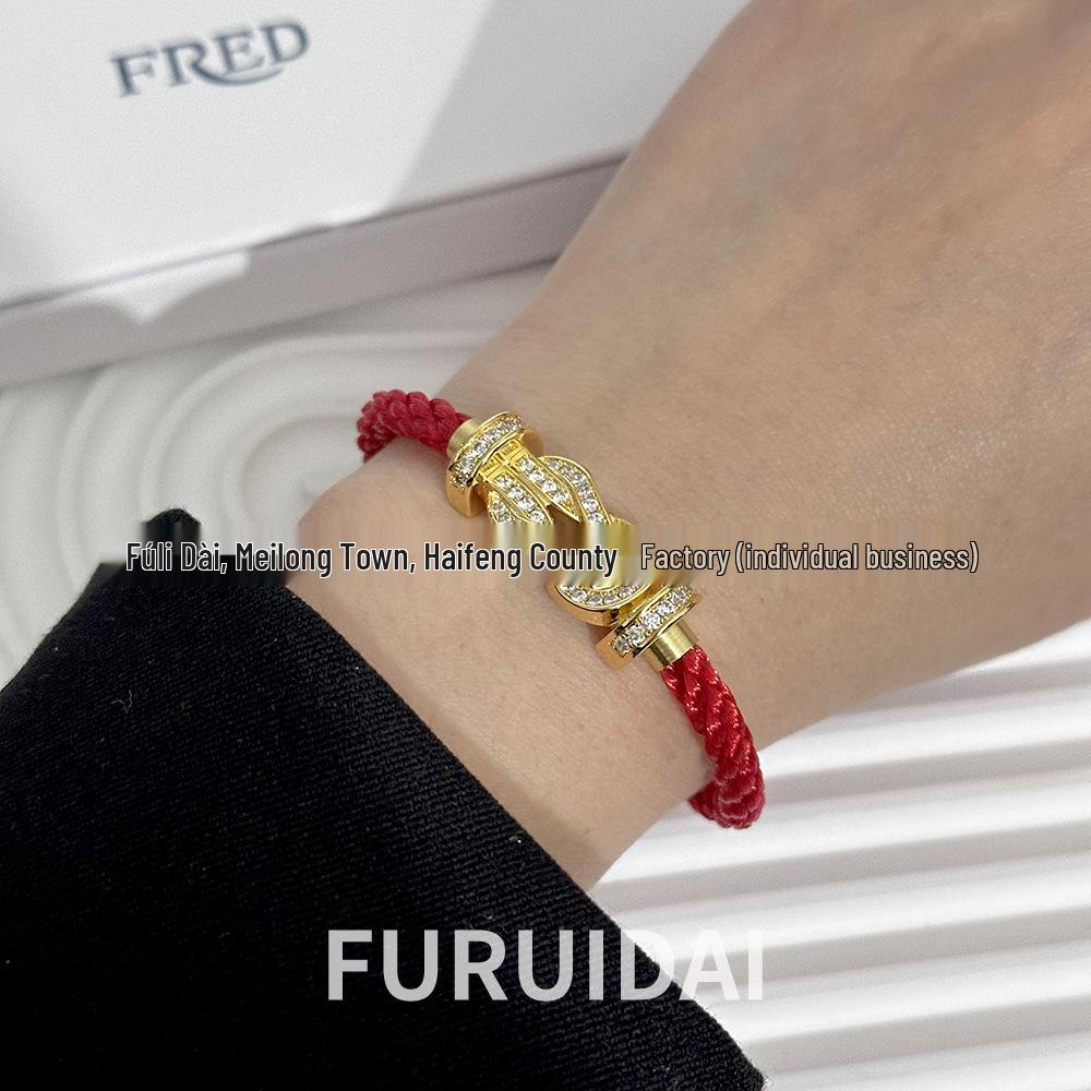 Браслет Fred с покрытием из 18-каратного золота, с бриллиантовой подковой, знаком зодиака и красной нитью - Унисекс, стиль DIY в форме 8