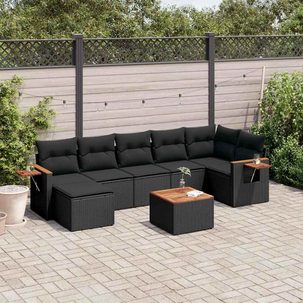 8 piece Garden Sofa Set with Cushions Black Poly Rattan