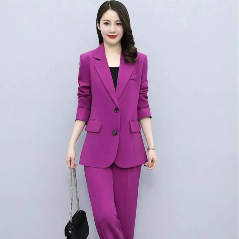 Весенне-осенний костюм, профессиональный модный пиджак с длинными рукавами, широкие брюки, комплект из двух предметов для женщин