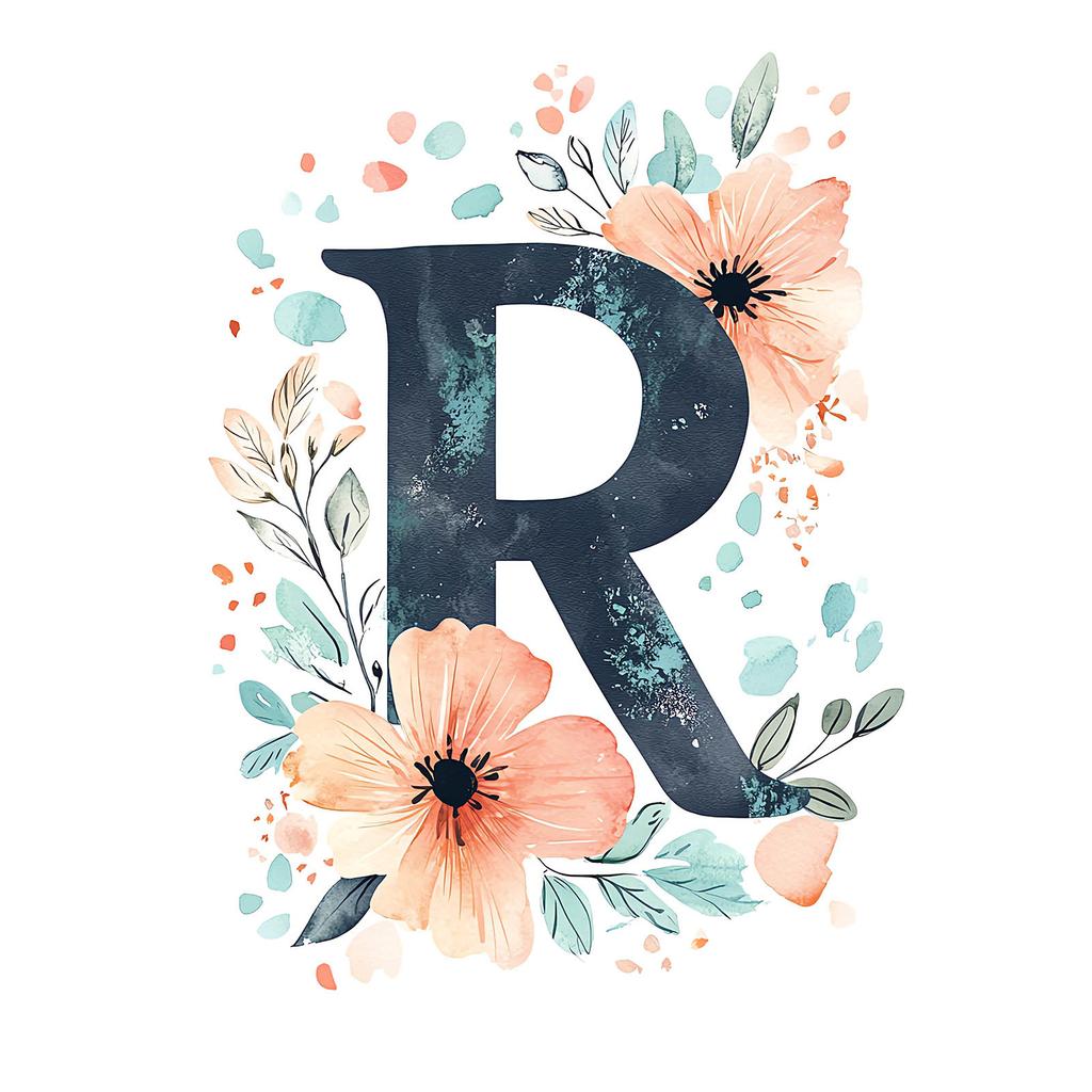 Plakat Litera "R" W Kwiatowym Wieniecu Plakat Litera "R" W Kwiatowym Wieniecu, 50X70 Cm, Bez Ramy, Płótno Premium Na Blejtramie