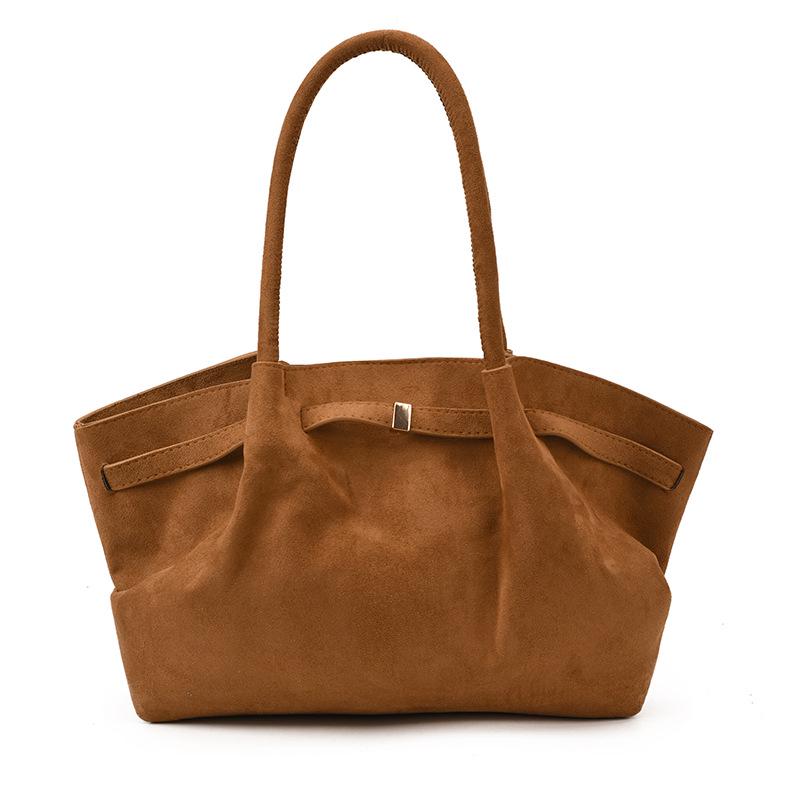 Women's Suede Pleated Tote Bag - Large Capacity, Retro Korean Style Shoulder Handbag for Autumn/Winter 2025