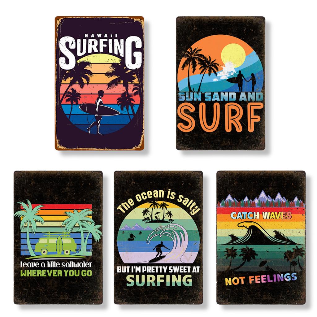 Жестяная табличка, Декор стены для пляжа с серфингом, Американская пластина, Декор интерьера, Ретро, Антикварный, Винтажный стиль (SURF3)