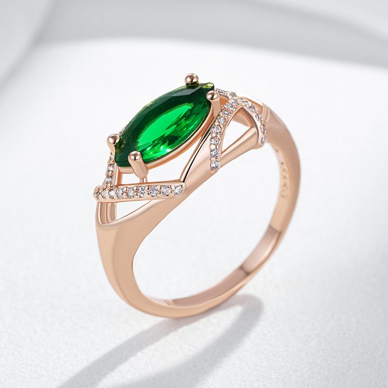Кольца цвета Rose Gold для женщин Необычные Зеленые Натуральные Цирконы Аксессуары Невеста Свадьба Винтажные Тонкие Ювелирные Изделия