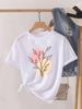 (Asian Size) Flower Watercolor Cute Short Sleeve T Shirt O-neck Tee Clothing Top Casual Fashion Print Lady Female Women Graphic T-shirts