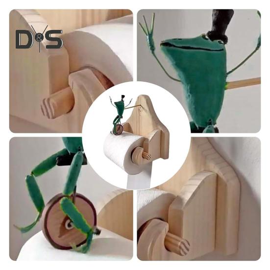 Держатель для туалетной бумаги с забавным дизайном в виде лягушки, простая в установке настенная деревянная подставка для рулонов бумаги, декор для ванной комнаты