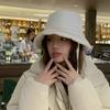 Portable Women Fisherman Hat Windproof Panama Caps Korean Down Cotton Bucket Hats  Autumn Winter