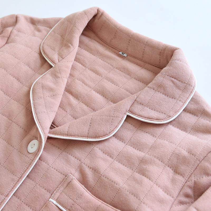 Осенне-зимний пижамный комплект для пары из утолщенного хлопка с застежкой-молнией, теплый однотонный мужской и женский домашний комплект из двух предметов с длинным рукавом