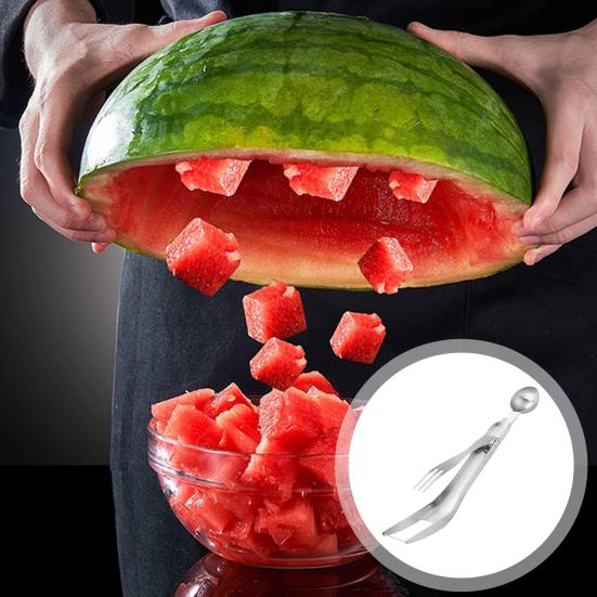 Стальная вилка для нарезки арбуза 3-в-1 Многофункциональная летняя машина для изготовления кубиков арбуза Резак для фруктов
