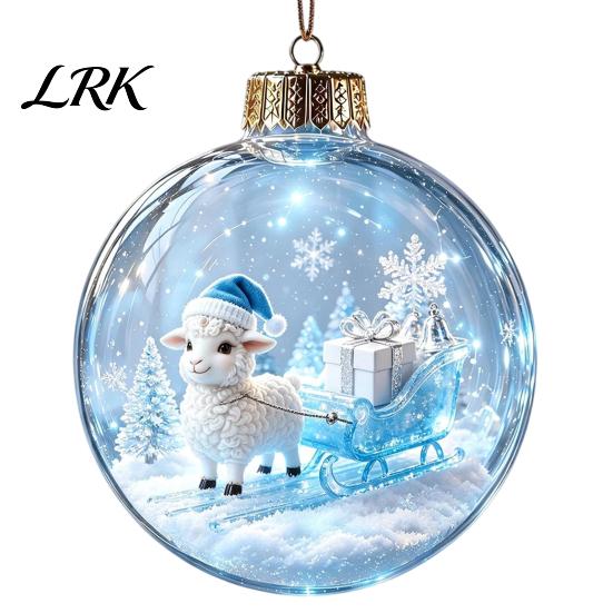 3D Winter Scene Decor Glowing Christmas Story Ornament, Light Up Mini Holiday Hanging Ornaments, Acrylic Festive Party Clear Ball Decoration for Xmas