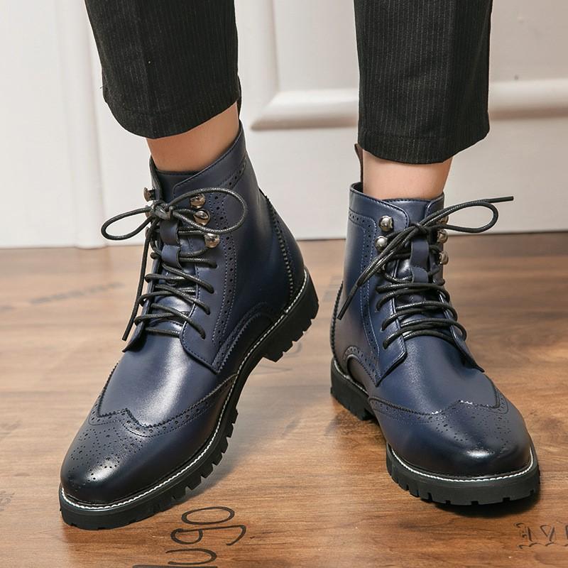 Трендовая кожаная обувь большого размера, индивидуальность, осенне-зимние мужские кожаные ботинки на шнуровке, ботильоны-оксфорды, D483