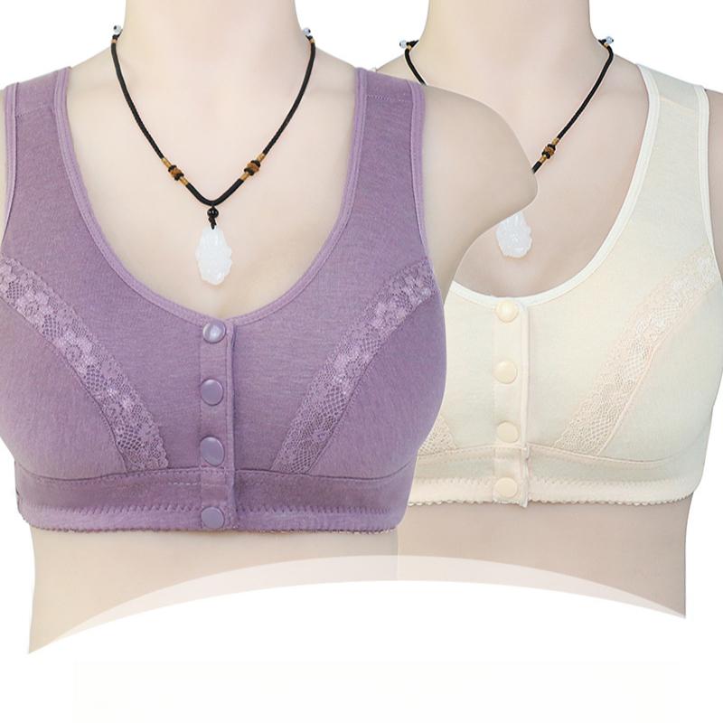 Нижнее белье с кружевным цветком и пуговицами спереди, женский бюстгальтер в стиле жилетки для людей среднего и пожилого возраста, большой размер, нижнее белье без стального кольца
