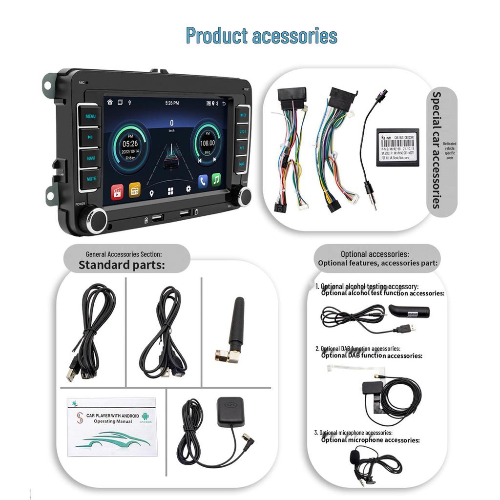 7-дюймовый MP5 плеер для автомобиля с двойным чипом, Bluetooth, Android Auto, беспроводным CarPlay и GPS-навигацией