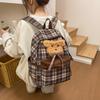 Plaid Backpack Female Retro Junior High School Students High School Students Cute Puppy Leisure Backpack.