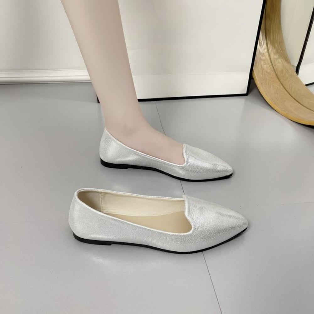 Women Fashion Slip On Loafers Breathable Stretch Ballet Shallow Flats Soft Bottom Pointed Toe Plus Size 43 Boat Shoes