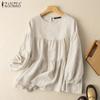 Women Casual Long Sleeve O-neck Solid Color Plus Size Blouse