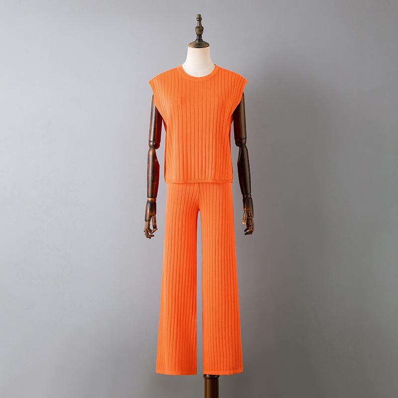 Весенне-летний женский свободный комплект из двух предметов, однотонный вязаный топ без рукавов, костюм