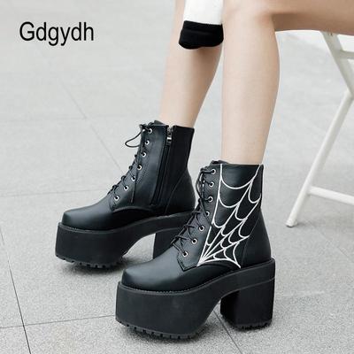 Модные готические сапоги в паутине, женская обувь для костюмированной вечеринки в стиле рыцаря-вампира для девочек 90-х годов, женская лесная эстетичная обувь на высоком массивном каблуке