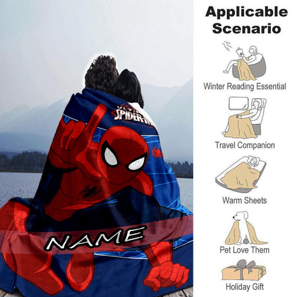 Customiz Name Personality Spider-Man Blanket Soft &Warm Sofa Office Bed Travel Lunch Break Blanket, Gift Suitable All Seasons