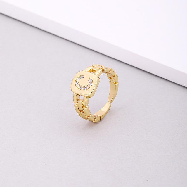 Initial Letter Ring Women Trendy Adjustable Pave Micro Zirconia Hollow Finger Ring For Women Jewelry Gift