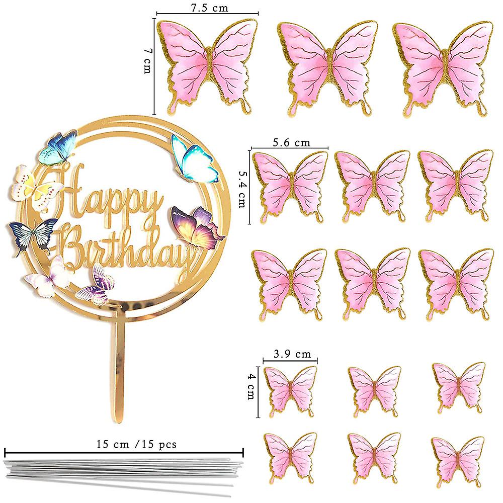 16 упаковок розовых топперов для торта с бабочками, украшения для торта ко дню рождения для девочек