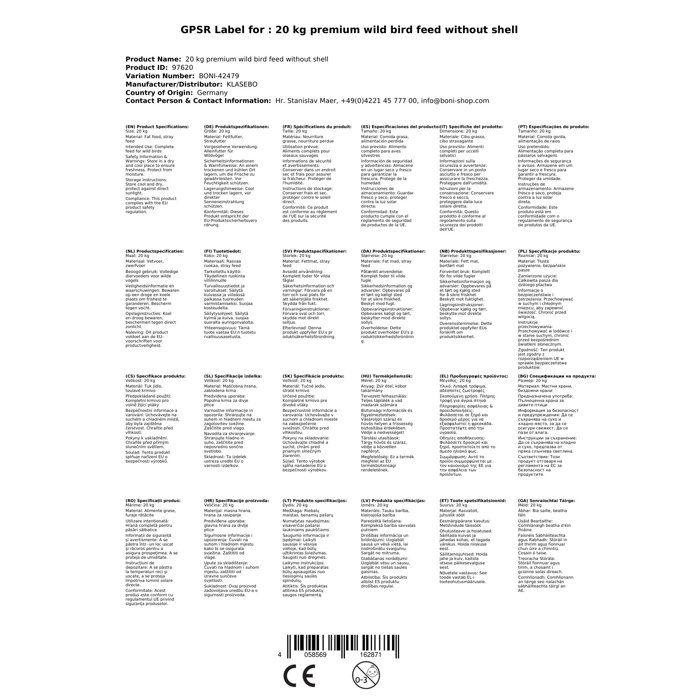 20 Kg Premium Wild Bird Food Without Shells