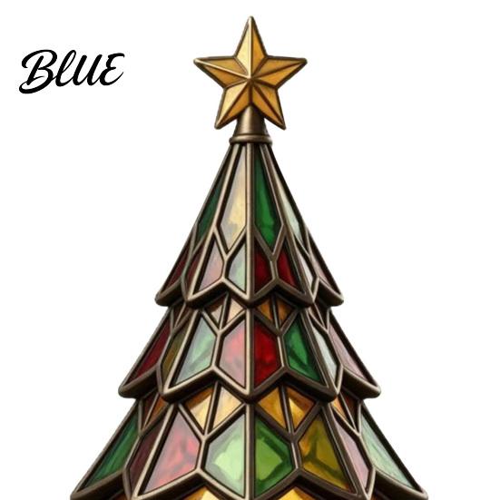 Christmas Fireplace Centerpiece Tree Table Lamp Stained Glass Effect LED Night Light Colorful Housewarming Presents for Home Resin Bedside