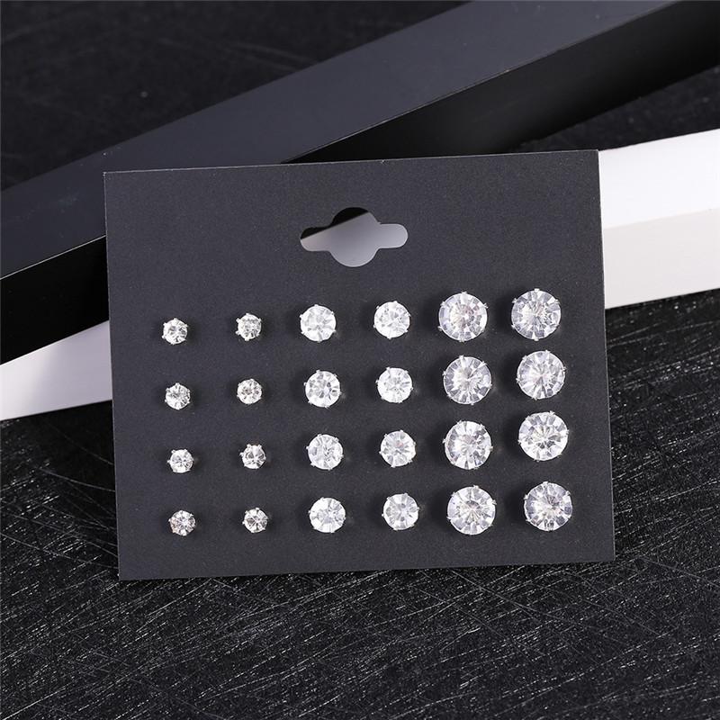 12 Pair/Pack New White Shiny Wedding Stud Earrings Set For Women Men Crystal Jewelry Accessories Jewelry Earrings