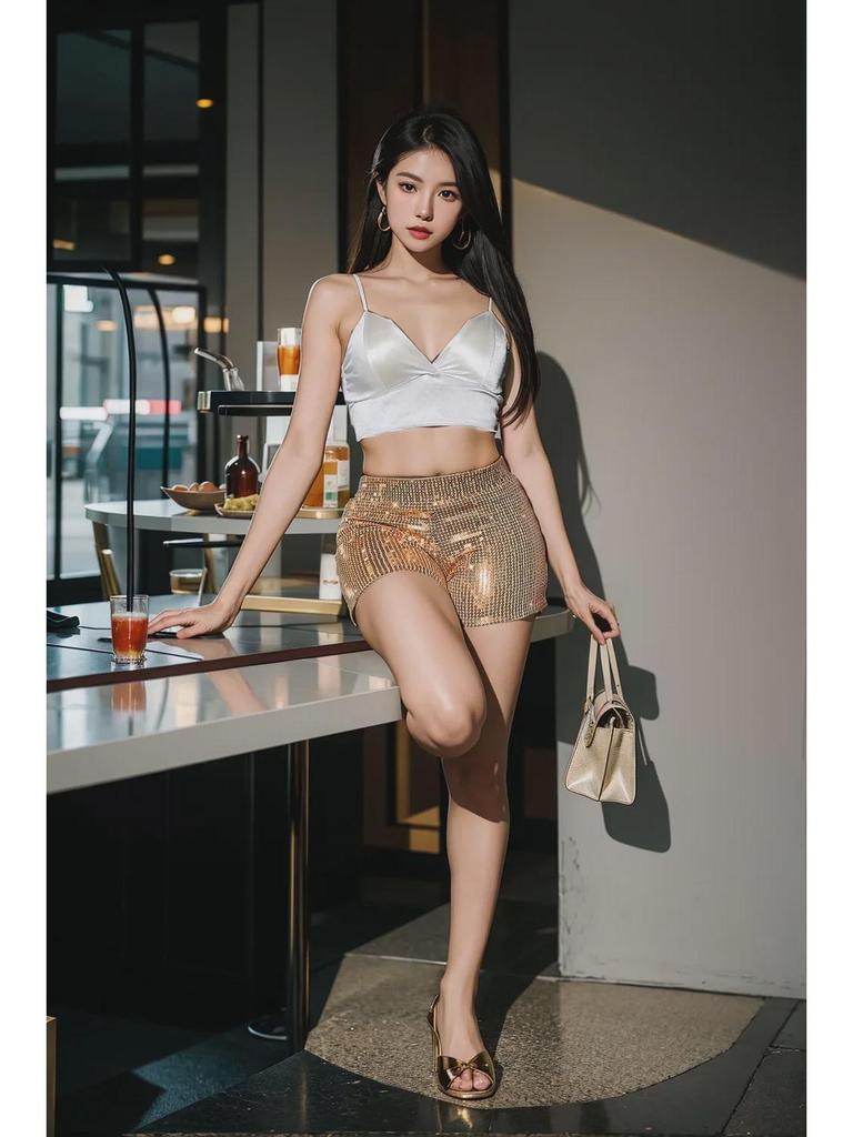 Новые женские шорты с высокой талией, расшитые пайетками — европейский и американский стиль с высокой эластичностью для стильного повседневного образа и выступлений в баре