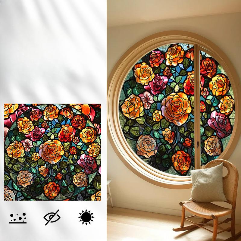 Self-adhesive European Vintage Stained Glass Film Window Anti-peeping Window Sticker Stained Glass Window Film Frosted / Etched