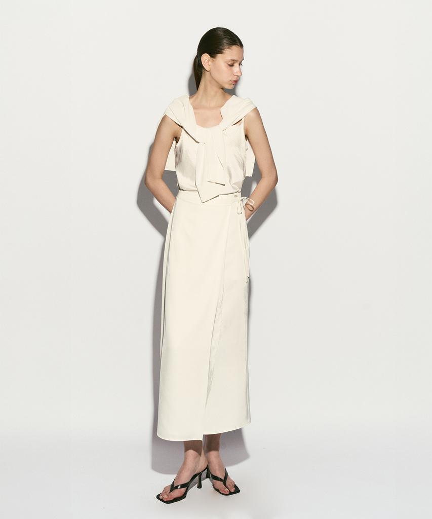 Rie Silky Wrap Midi Skirt Pearl