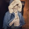 Женский oversized джинсовый пальто-худи со съемным воротником из искусственного меха, толстая теплая куртка на хлопковой подкладке, зимняя