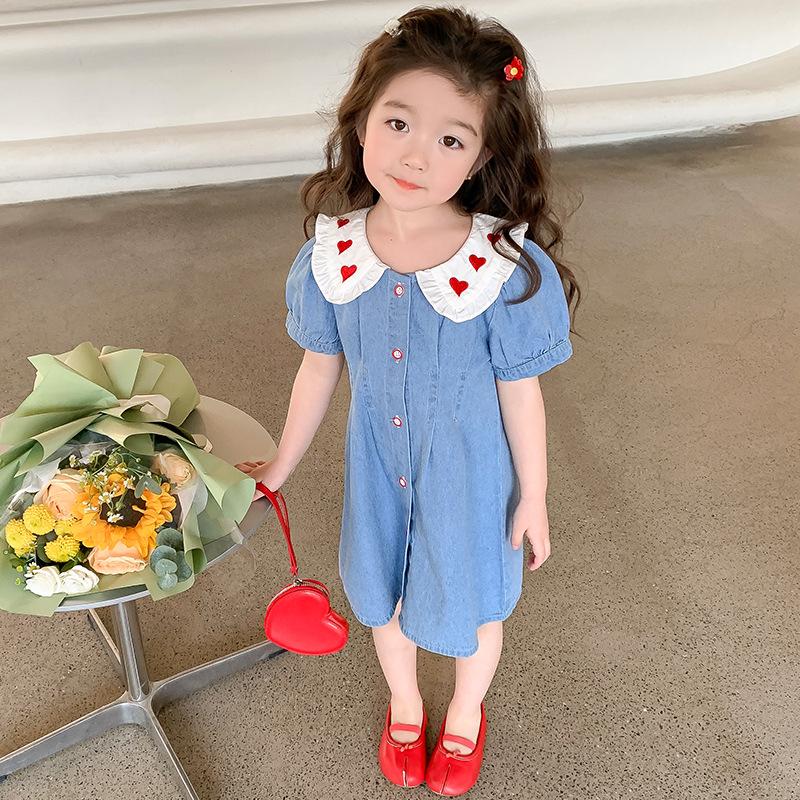 YUBAOBEI Летние синие джинсовые платья для девочек, детское платье принцессы, детское милое платье с короткими рукавами