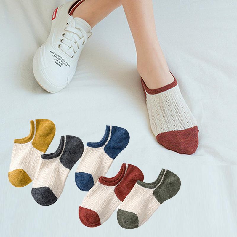 Женские хлопковые носки ярких цветов в стиле ретро, повседневные милые короткие невидимые носки из дышащей сетки, летние