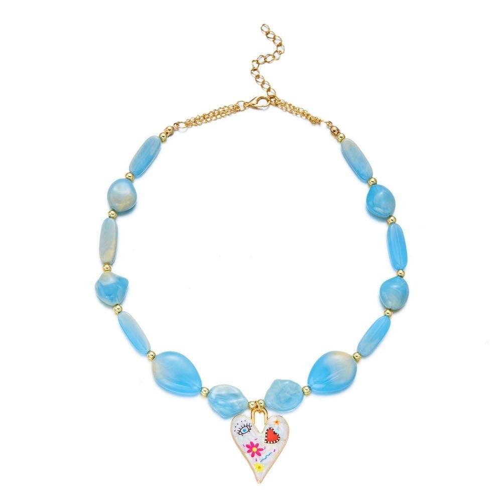 Boho Colorful Love Heart Necklace Irregular Stone Pendant Necklace Beaded Choker Party Occasion