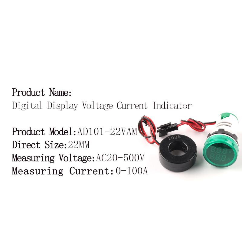 22мм Круглый Квадратный Двойной Светодиодный Индикатор Сигнальная Лампа Цифровой Вольтметр Амперметр 0-100А Ампер Вольт Тестер Напряжения Измеритель AC 20-500В
