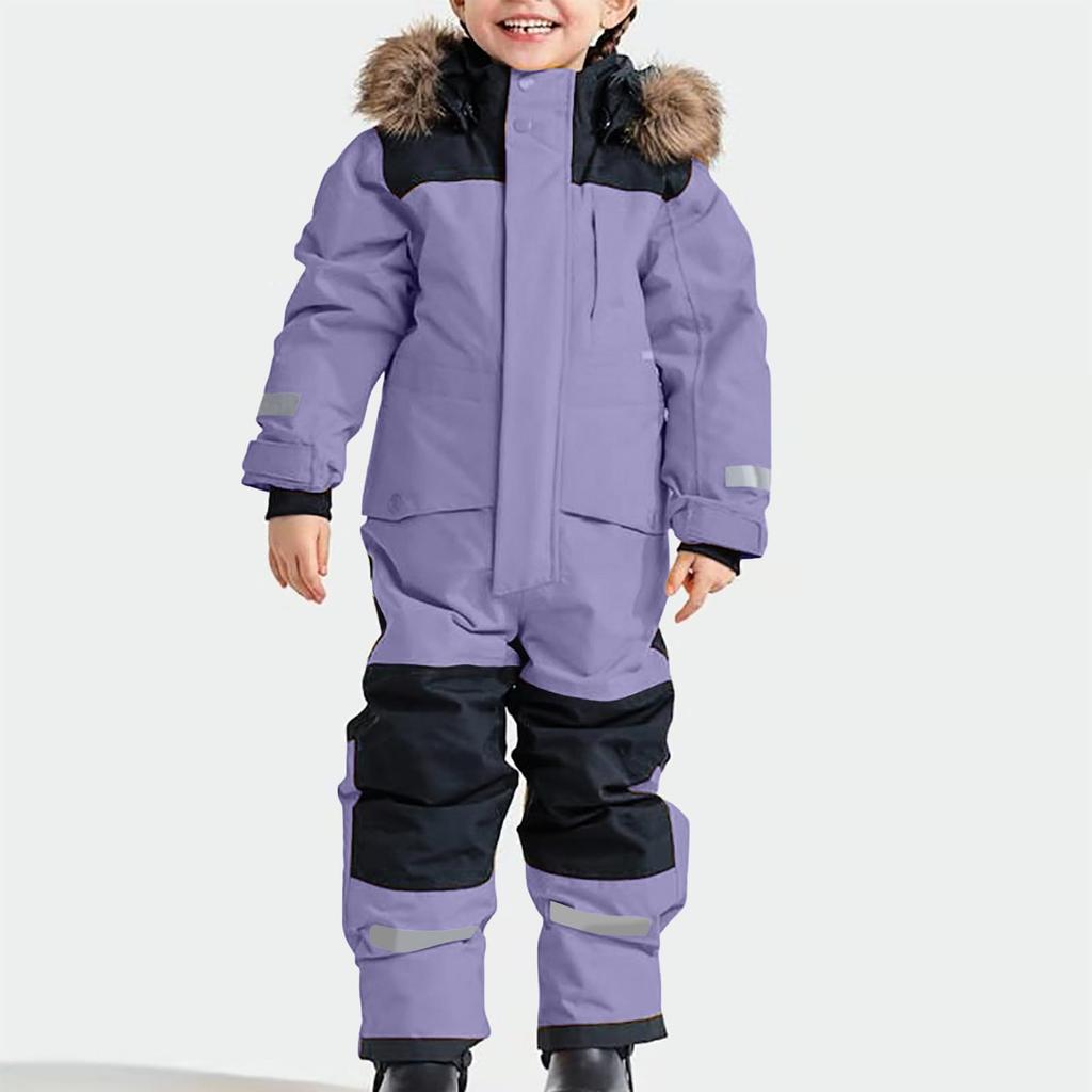 Children's Fashion Outdoor Waterproof Fleece-Lined Thickened Warm Boys' And Girls' One-Piece Ski Suit