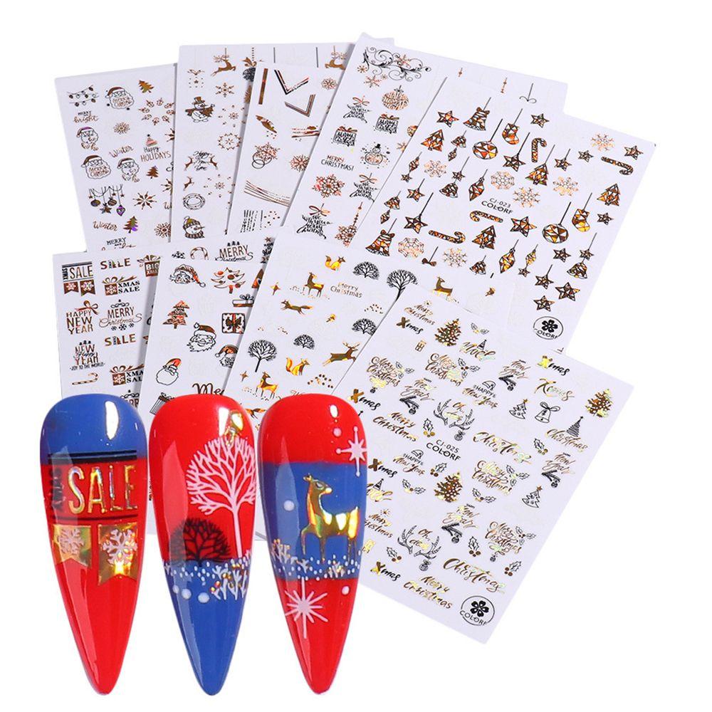 Polish New Year Xmas Winter Design Holographics 3D Glitter Gold White Nail Stickers