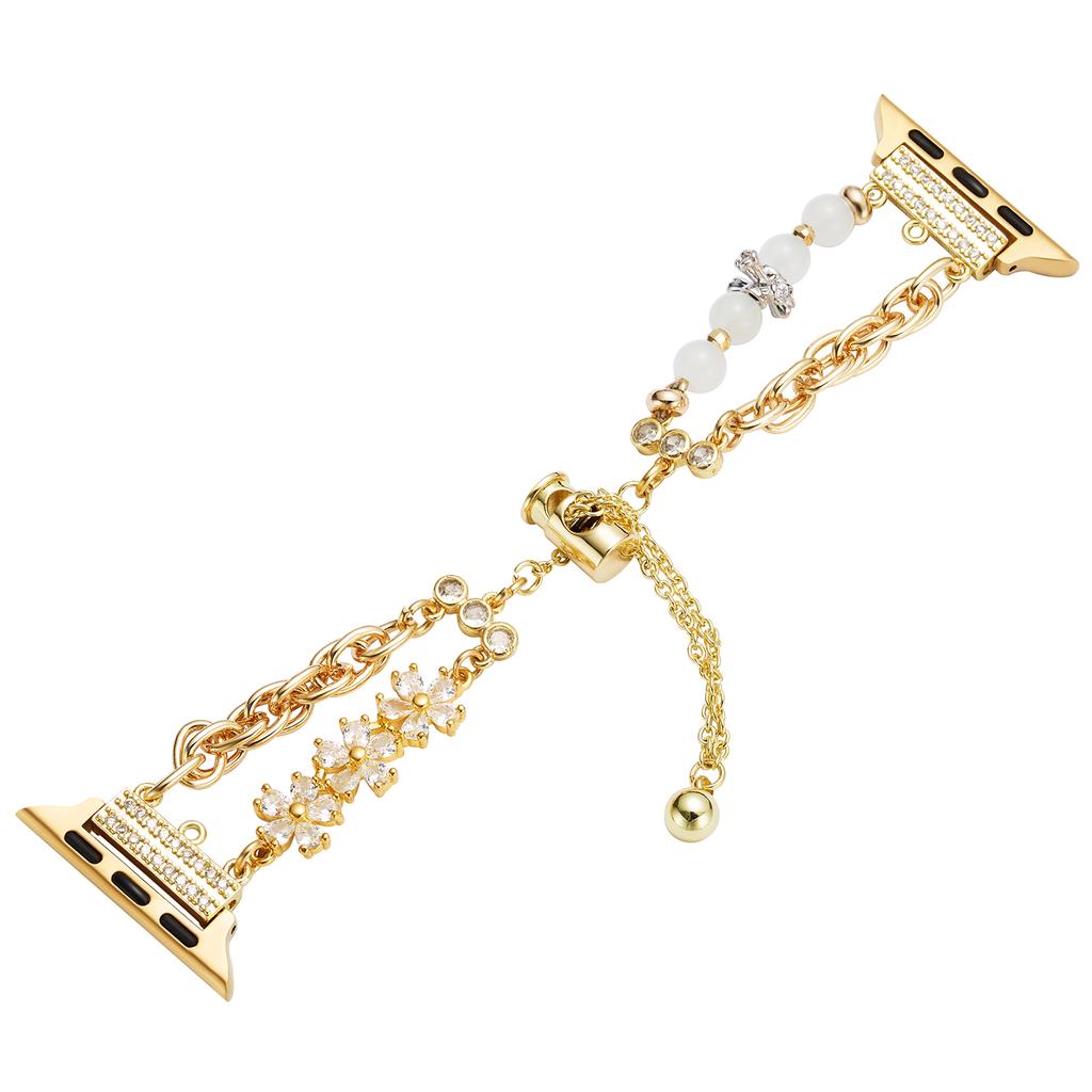 For Apple Watch Series 10 42mm/9 8 7 41mm/SE (2023) SE (2022) SE 6 5 4 40mm/3 2 1 38mm Pearl Flower Stainless Steel Bracelet Watch Strap