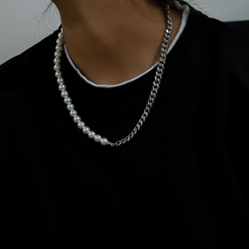 Мужское колье, корейское модное ювелирное изделие из нержавеющей стали, кубинская цепочка, мужская цепочка на ключицу, жемчужное ожерелье